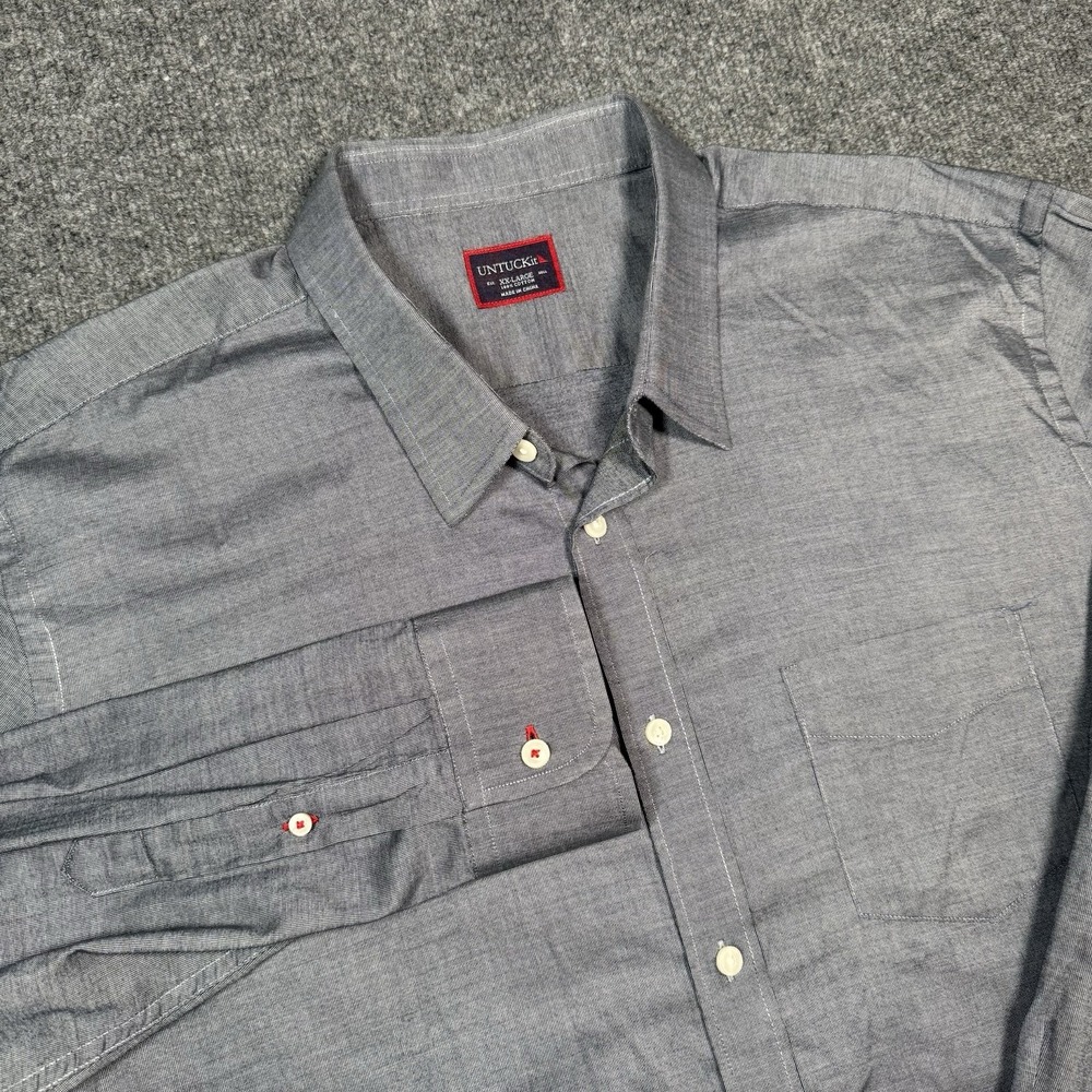 UNTUCKit Button Down Size 2XL Solid Gray Long Sleeve With Pocket 100% Cotton